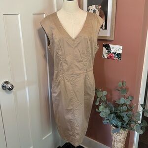 Hugo Boss Orange Ariala W cap sleeve khaki back zipper 12 pockets midi dress